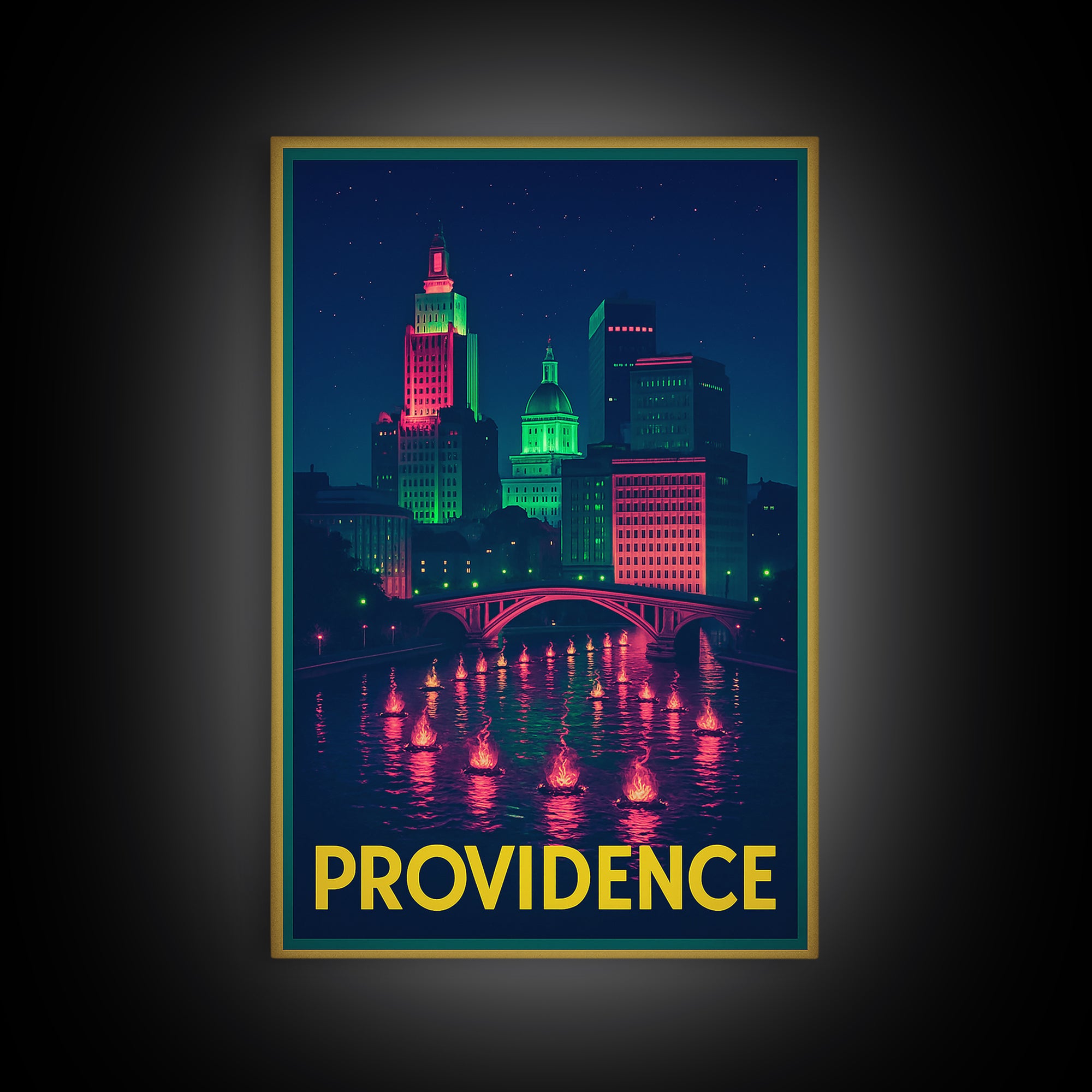 Providence Rhode Island Travel Poster, Canvas Print, Retro Neon Travel Art, Providence Travel Art, Travel Art Print, Vintage Travel Print
