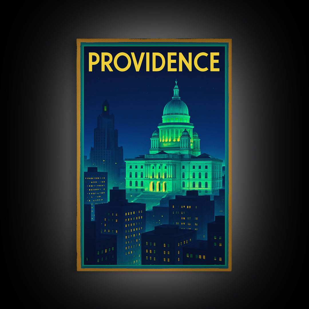 Providence Travel Poster, Canvas Print, Neon Skyline Art Wall Art, Providence Poster Print, Modern Wall Decor, Travel Wall Art, Design 2