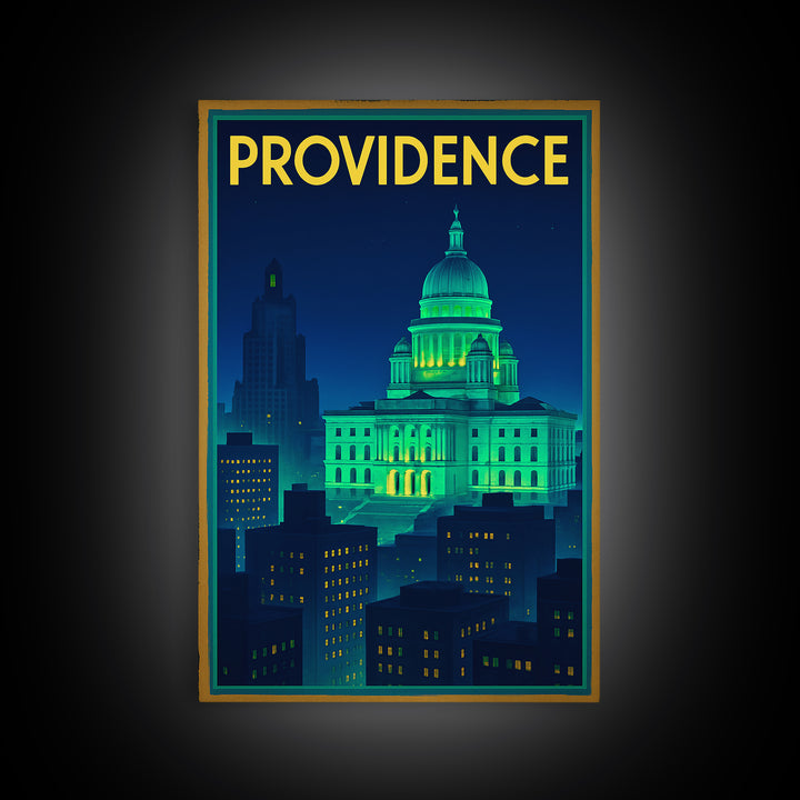 Providence Travel Poster, Canvas Print, Neon Skyline Art Wall Art, Providence Poster Print, Modern Wall Decor, Travel Wall Art, Design 2