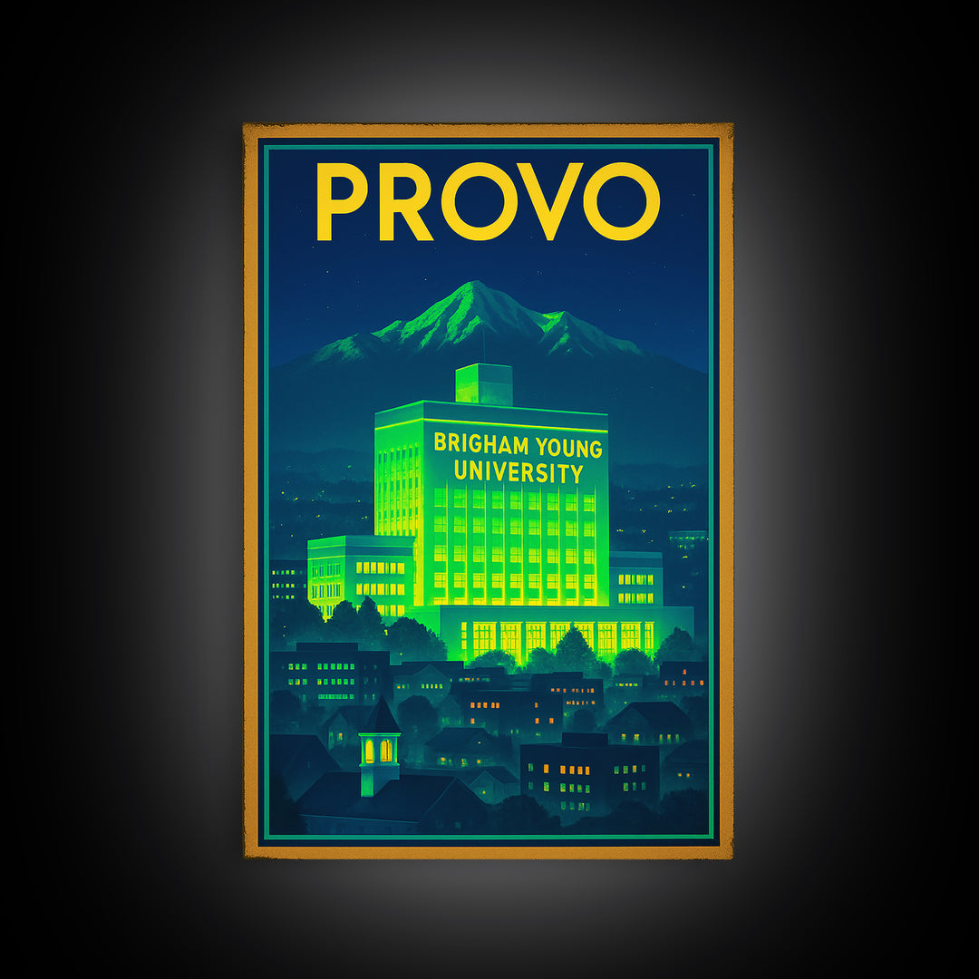 Provo Travel Poster, Framed Canvas Print, Neon Skyline Art Wall Art, Provo Poster Print, Travel Poster Art, City Travel Prints, Design 2