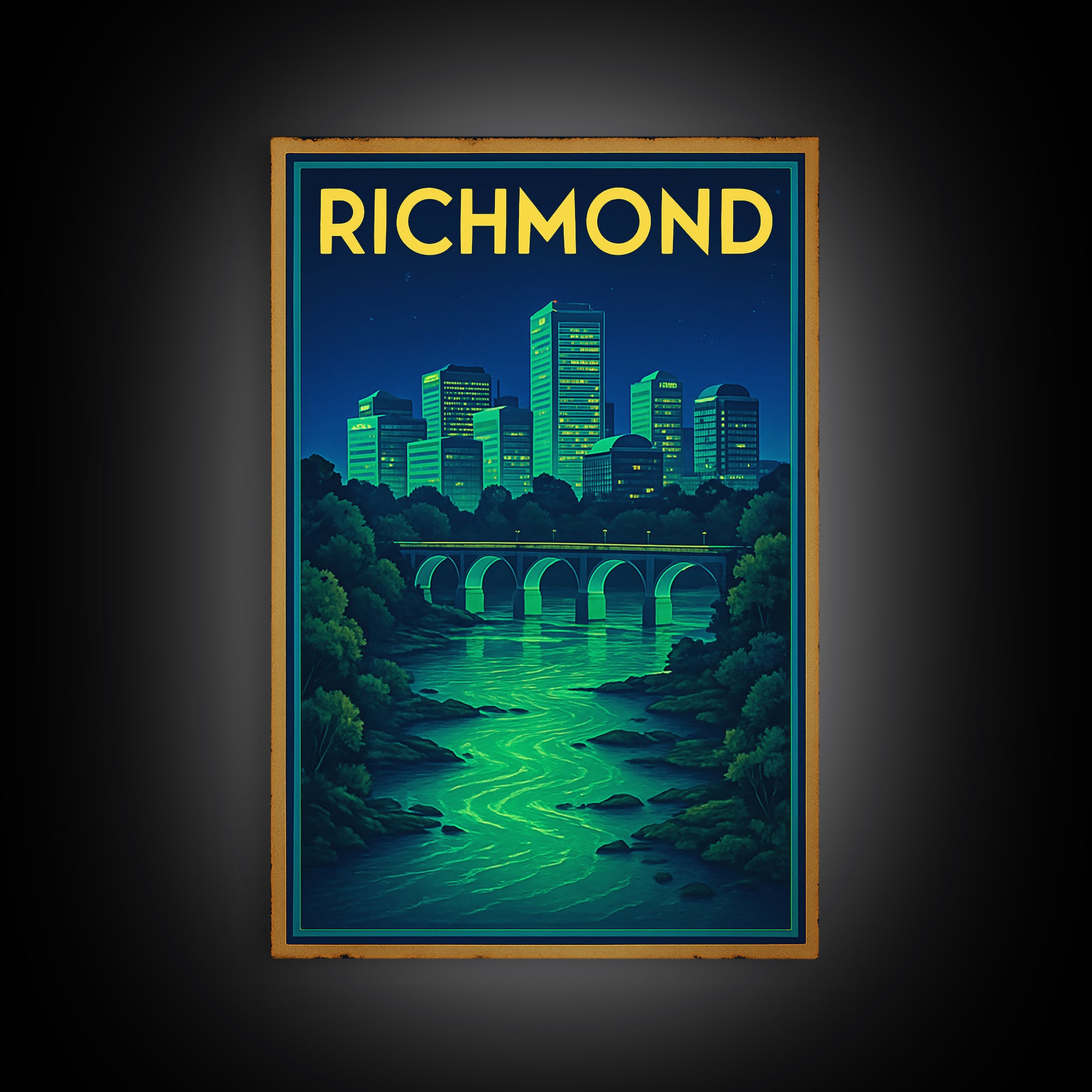 R Ichmond Travel Poster, Framed Canvas Print, Cyberpunk Style City Art, R Ichmond City Art, Home Office Decor, Gift For Travelers