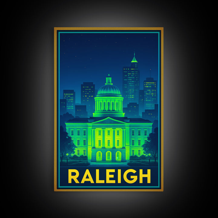 Raleigh North Carolina Travel Poster, Canvas Print, Electric Night Poster Art, Raleigh City Art, Vintage City Art, Travel Art, City Poster