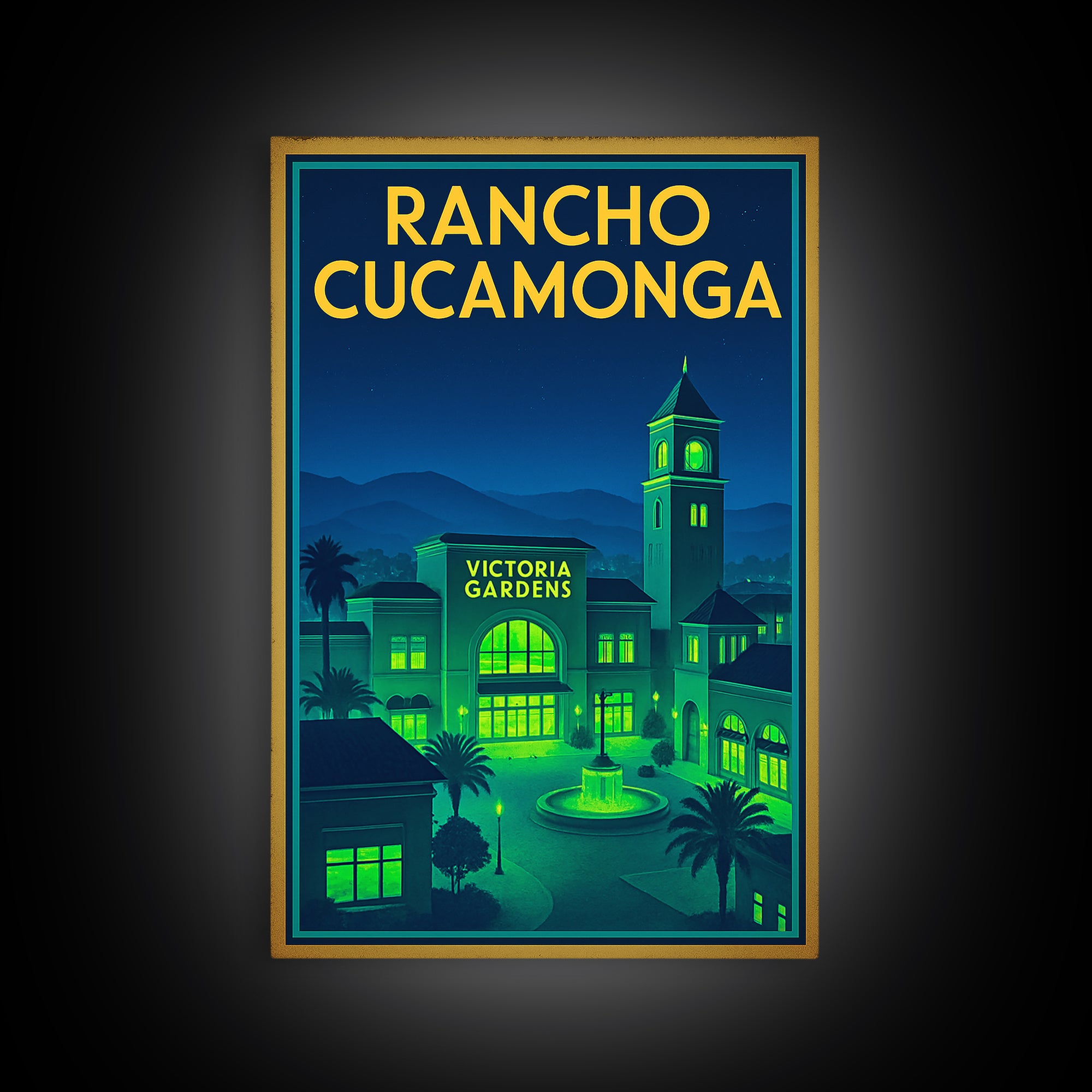 Rancho Cucamonga Travel Poster, Canvas Print, Retro Neon Travel Art, Rancho Cucamonga Travel Art, Travel Wall Art, Home Office Decor