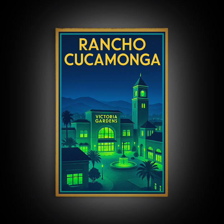 Rancho Cucamonga Travel Poster, Canvas Print, Retro Neon Travel Art, Rancho Cucamonga Travel Art, Travel Wall Art, Home Office Decor