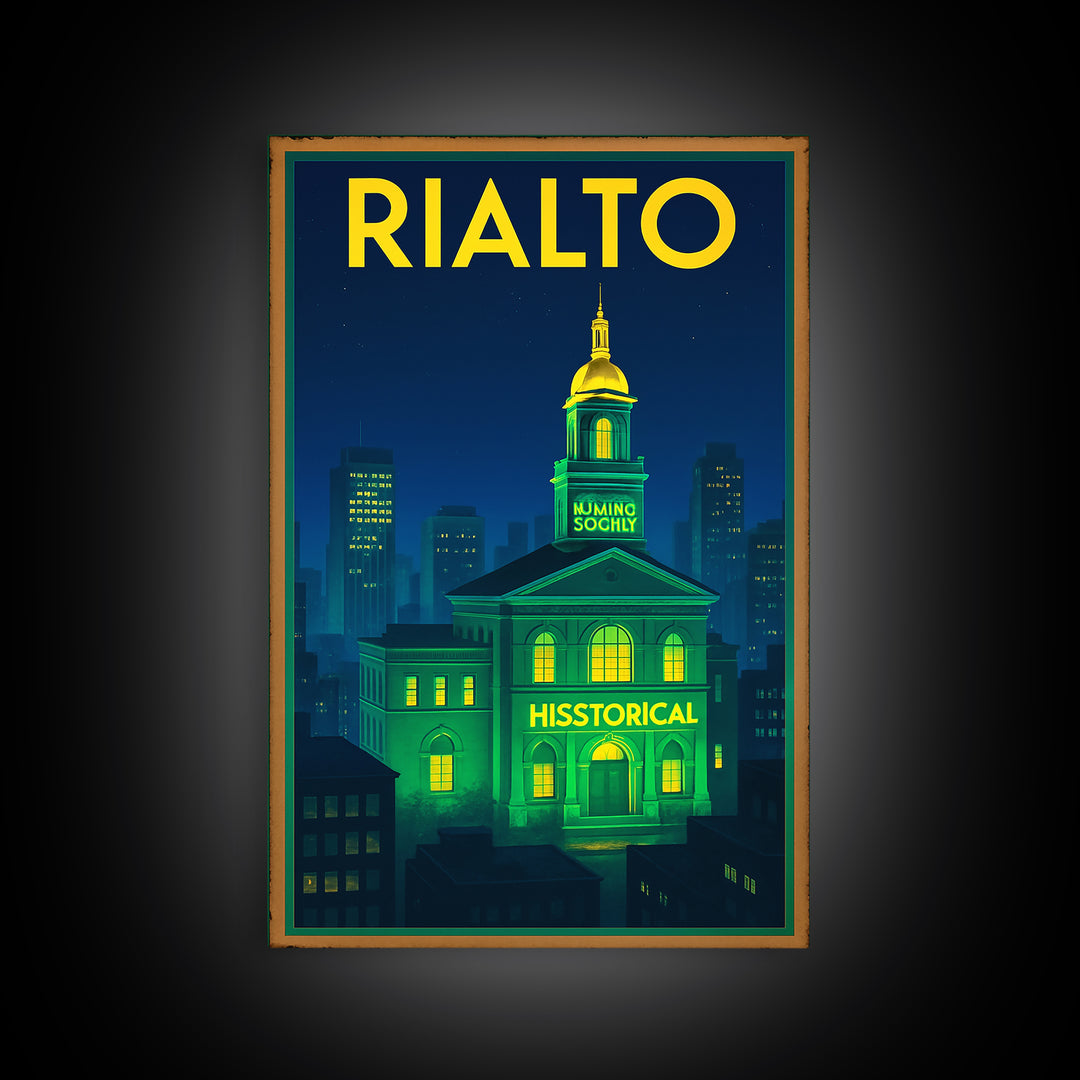 Rialto Travel Poster, Canvas Print, Electric Night Poster Art, Rialto City Art, Gift For Travelers, Vintage City Poster, Travel Art Print
