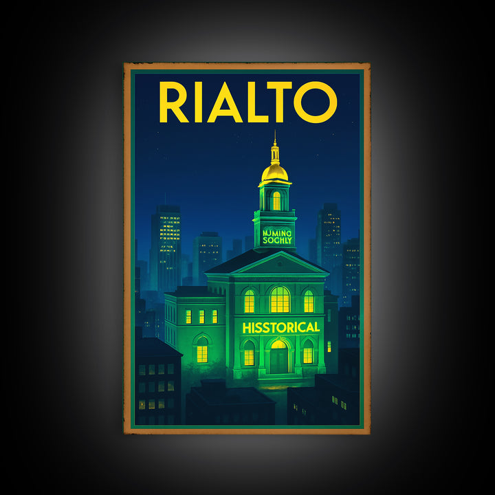 Rialto Travel Poster, Canvas Print, Electric Night Poster Art, Rialto City Art, Gift For Travelers, Vintage City Poster, Travel Art Print