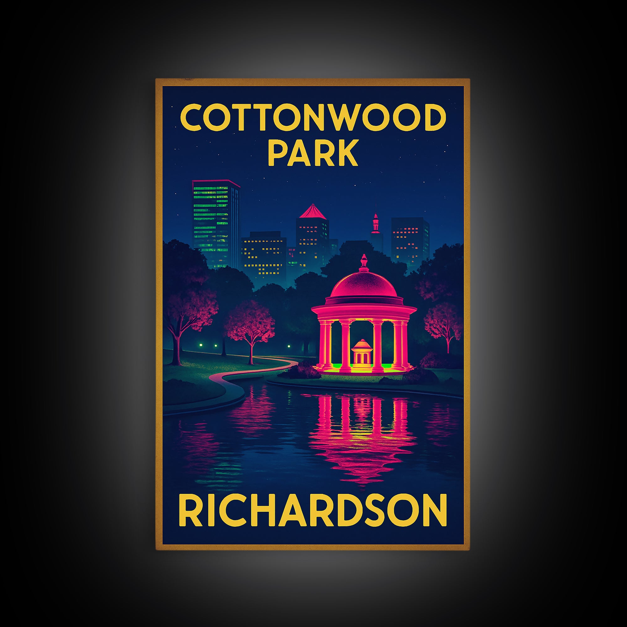 Richardson Texas Travel Poster, Canvas Print, Retro Neon Travel Art, Richardson Wall Art, Office Decor, City Art Print, Mid Century Wall Art