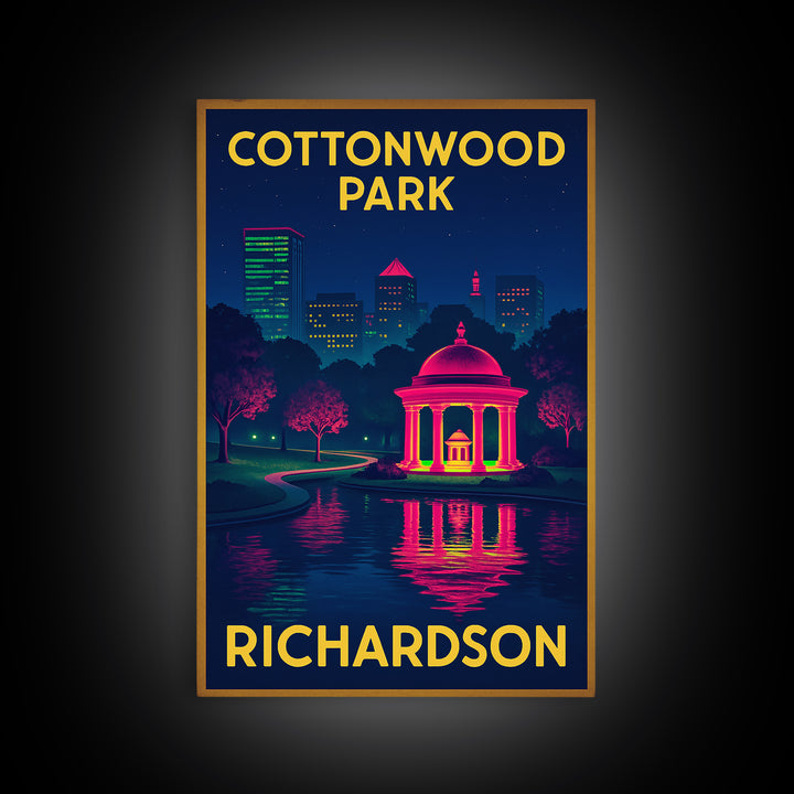 Richardson Texas Travel Poster, Canvas Print, Retro Neon Travel Art, Richardson Wall Art, Office Decor, City Art Print, Mid Century Wall Art