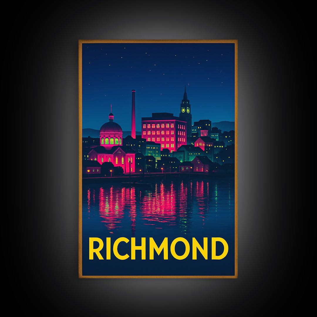 Richmond Virginia Travel Poster, Canvas Print, Cyberpunk Style City Art, Richmond Art Print, Fine Art Print, Travel Art Print, Retro Poster