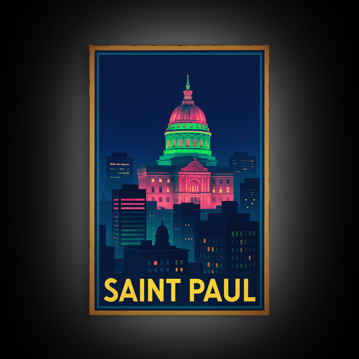 Saint Paul Minnesota Travel Poster, Canvas Print, Cyberpunk Style City Art, Saint Paul City Art, Gift For Travelers, Living Room Wall Art