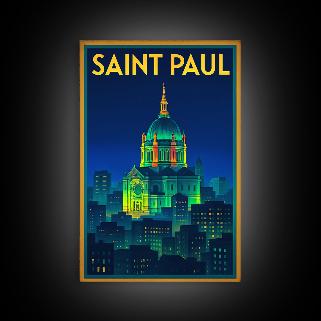Saint Paul Travel Poster, Framed Canvas Print, Electric Night Poster Art, Saint Paul Art Print, Vintage Travel Art, City Travel Prints