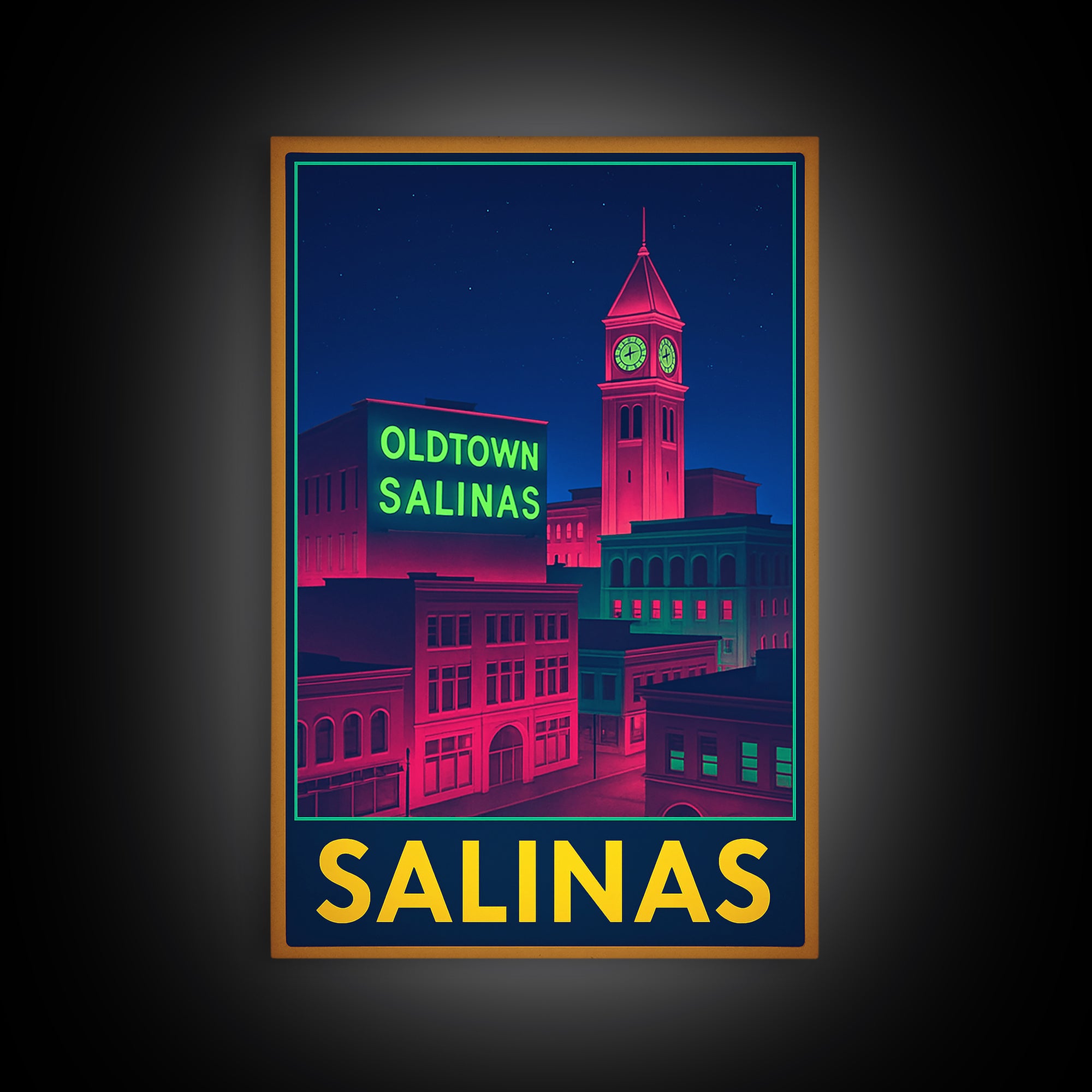 Salinas California Travel Poster, Canvas Print, Cyberpunk Style City Art, Salinas Wall Art, Wall Decor, Travel Wall Decor, Office Decor