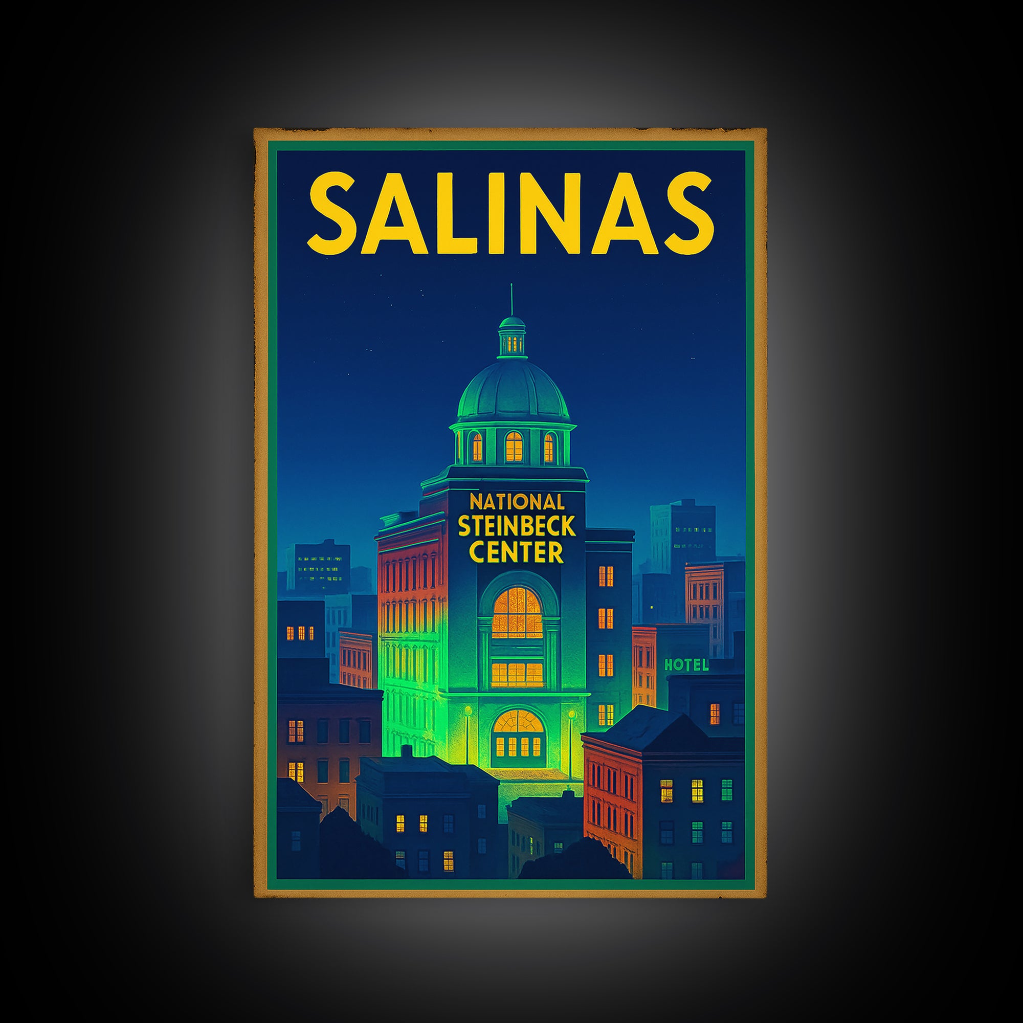 Salinas Travel Poster, Framed Canvas Print, Neon City Skyline Wall Art, Salinas Art Print, City Art Print, Vintage City Art, Travel Wall Art