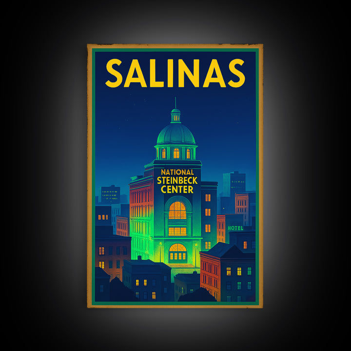 Salinas Travel Poster, Framed Canvas Print, Neon City Skyline Wall Art, Salinas Art Print, City Art Print, Vintage City Art, Travel Wall Art