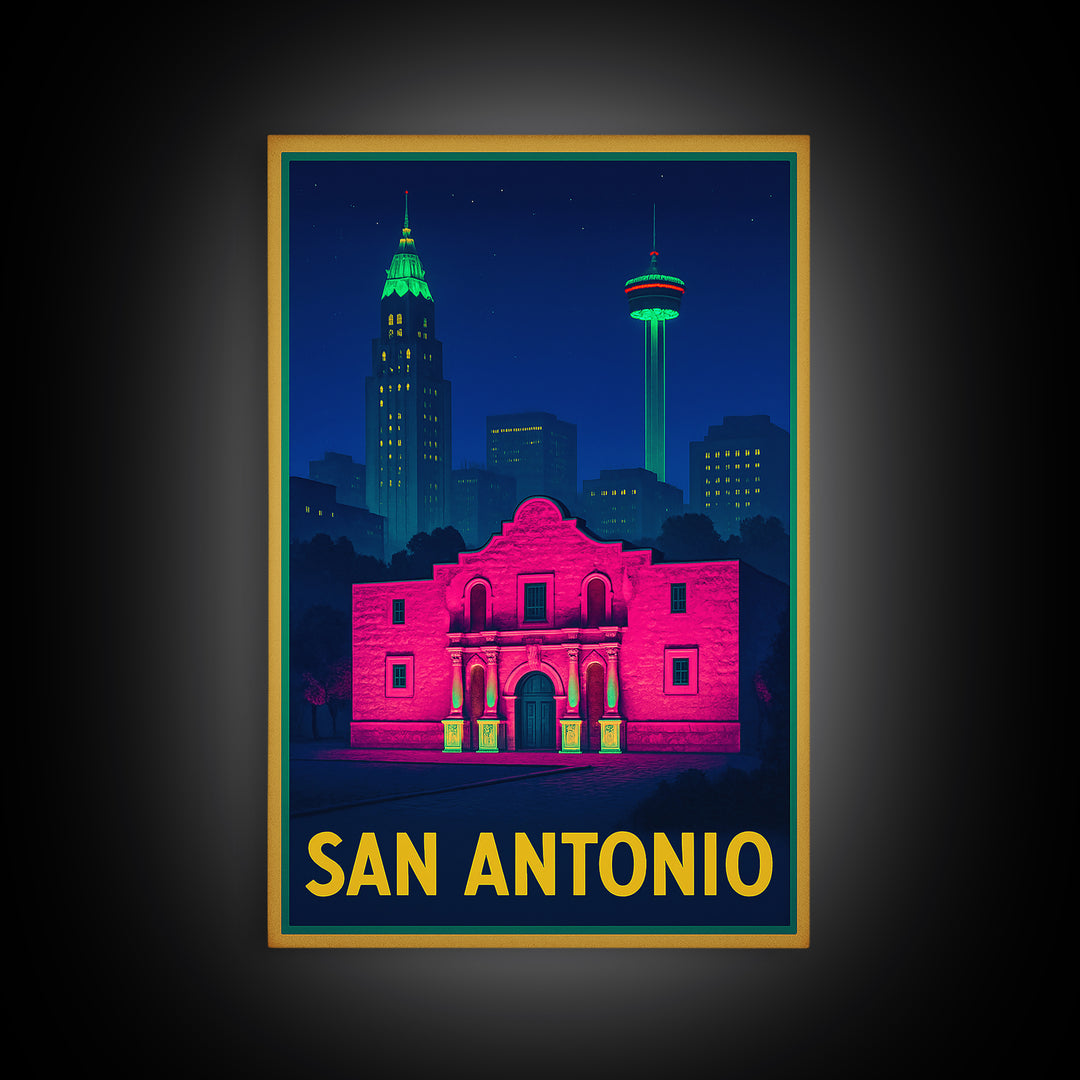 San Antonio Travel Poster, Canvas Print, Cyberpunk Style City Art, San Antonio City Art, Travel Art Print, Vintage City Poster
