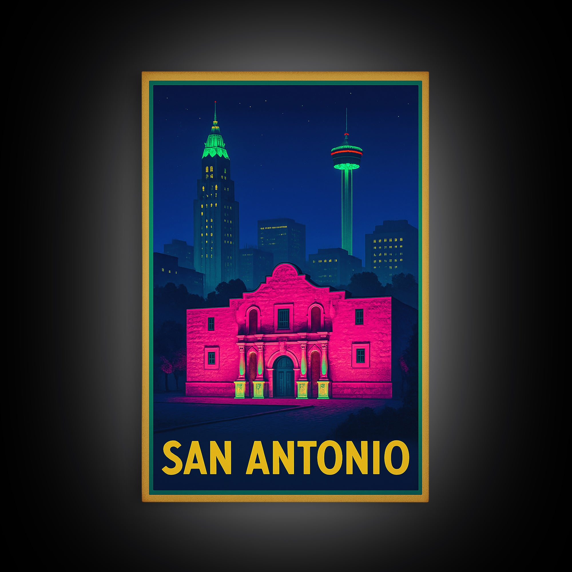 San Antonio Travel Poster, Canvas Print, Cyberpunk Style City Art, San Antonio City Art, Travel Art Print, Vintage City Poster