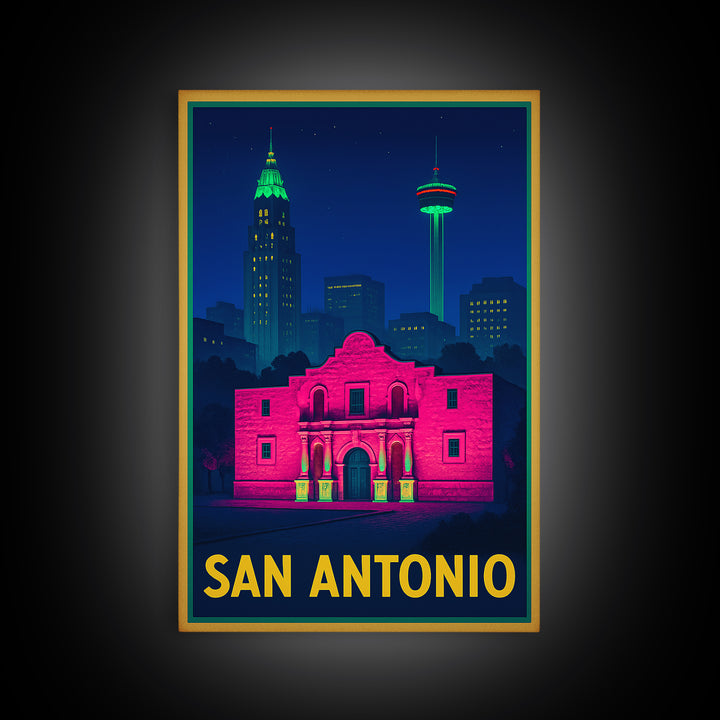 San Antonio Travel Poster, Canvas Print, Cyberpunk Style City Art, San Antonio City Art, Travel Art Print, Vintage City Poster