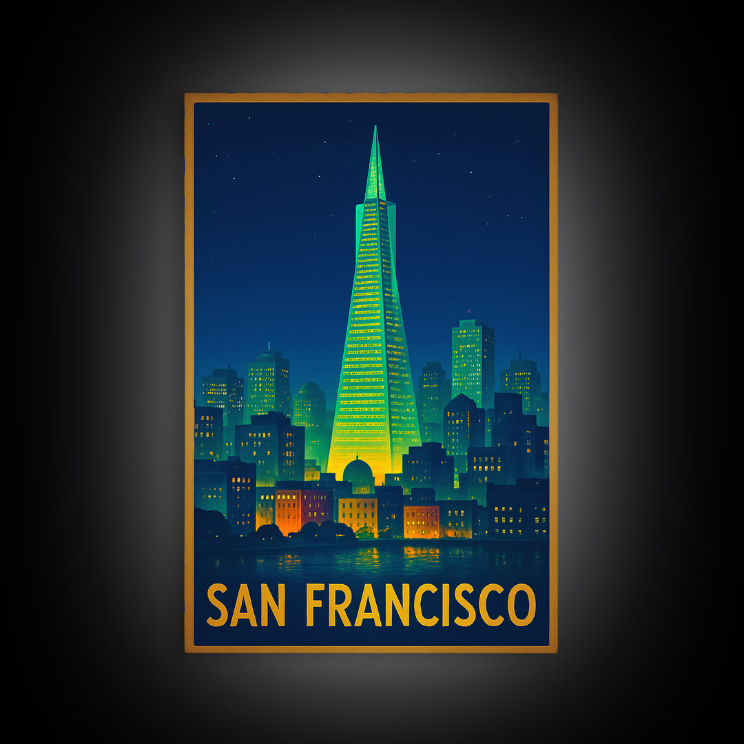 San Francisco California Travel Poster, Canvas Print, Retro Neon Travel Art, San Francisco Travel Art, Travel Poster Art, Travel Wall Decor