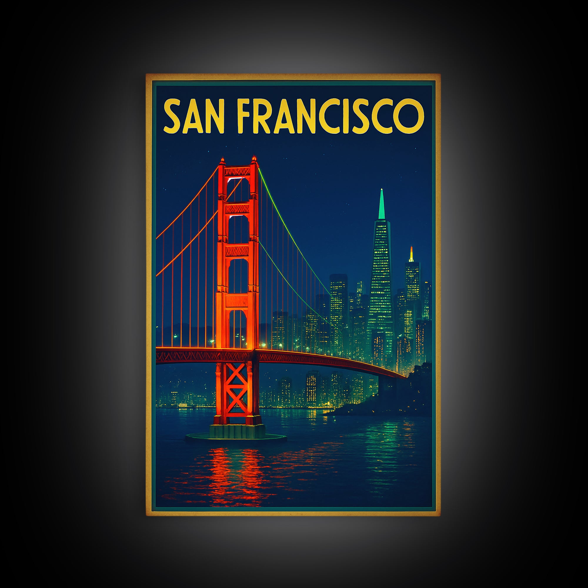 San Francisco Travel Poster, Canvas Print, Electric Night Poster Art, San Francisco City Art, Living Room Wall Art, Travel Poster Set