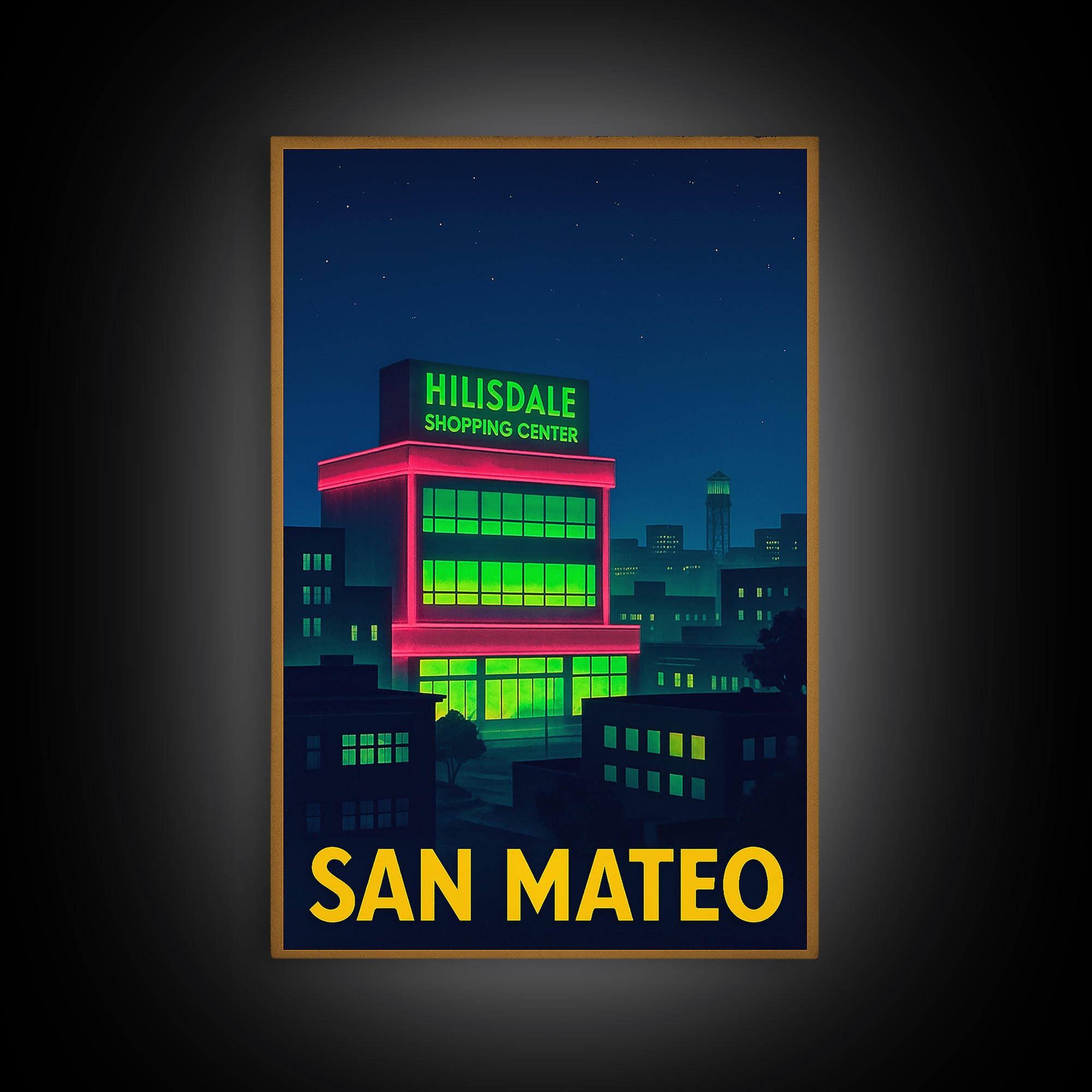 San Mateo California Travel Poster, Canvas Print, Electric Night Poster Art, San Mateo Travel Art, Living Room Wall Art, Vintage Travel Art
