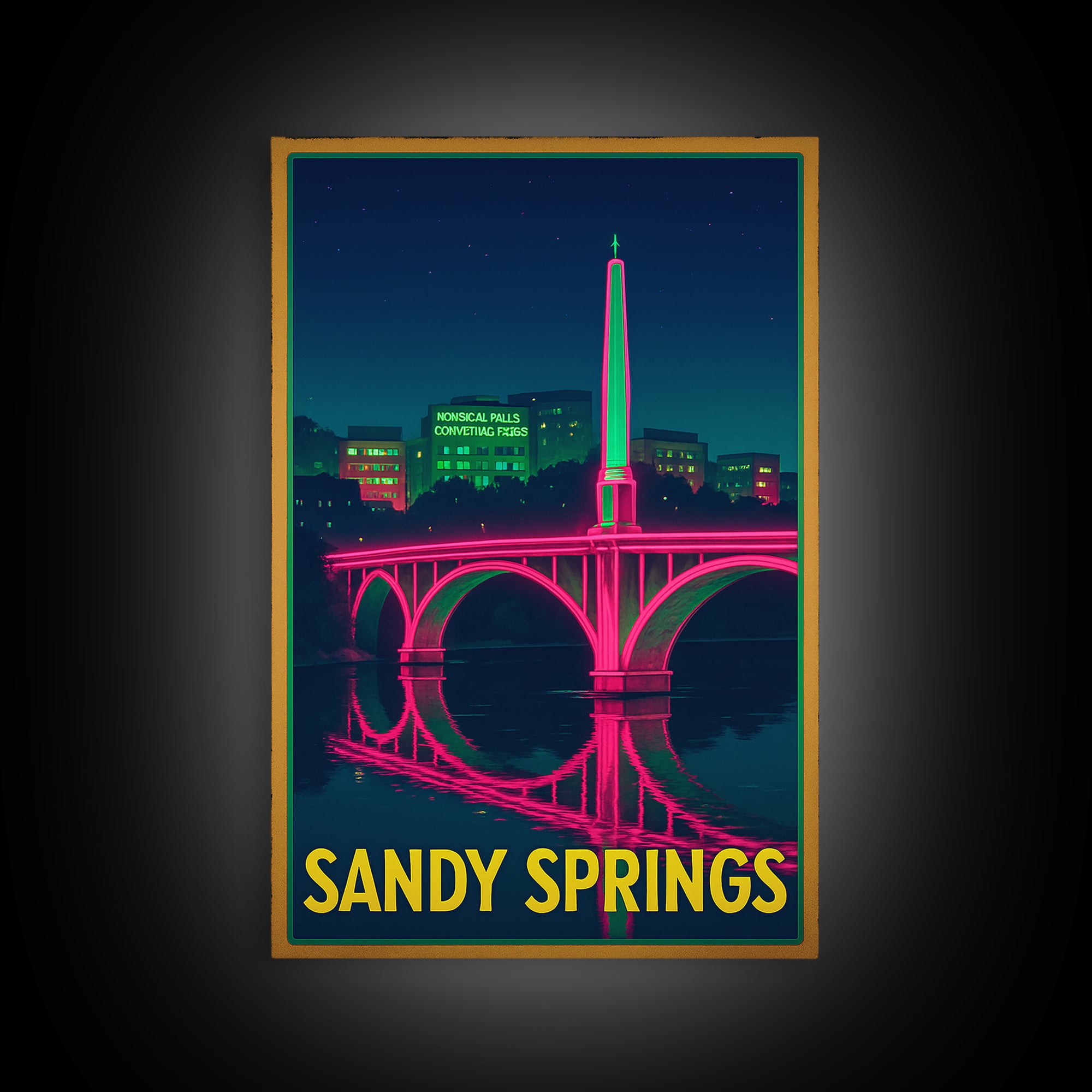 Sandy Springs Georgia Travel Poster, Canvas Print, Electric Night Poster Art, Sandy Springs Art Print, Watercolor Skyline, Travel Gift
