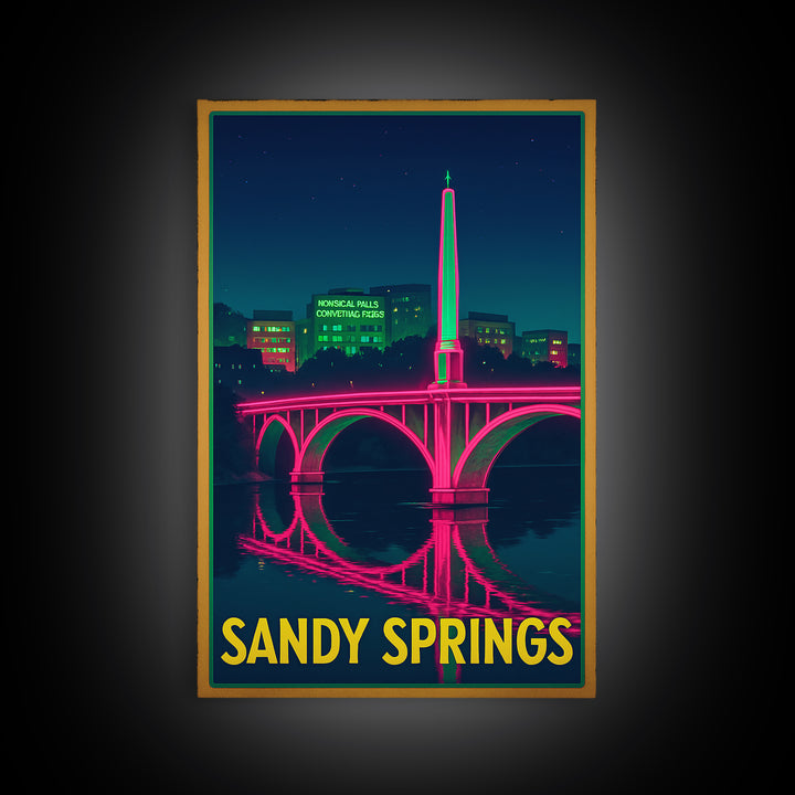 Sandy Springs Georgia Travel Poster, Canvas Print, Electric Night Poster Art, Sandy Springs Art Print, Watercolor Skyline, Travel Gift
