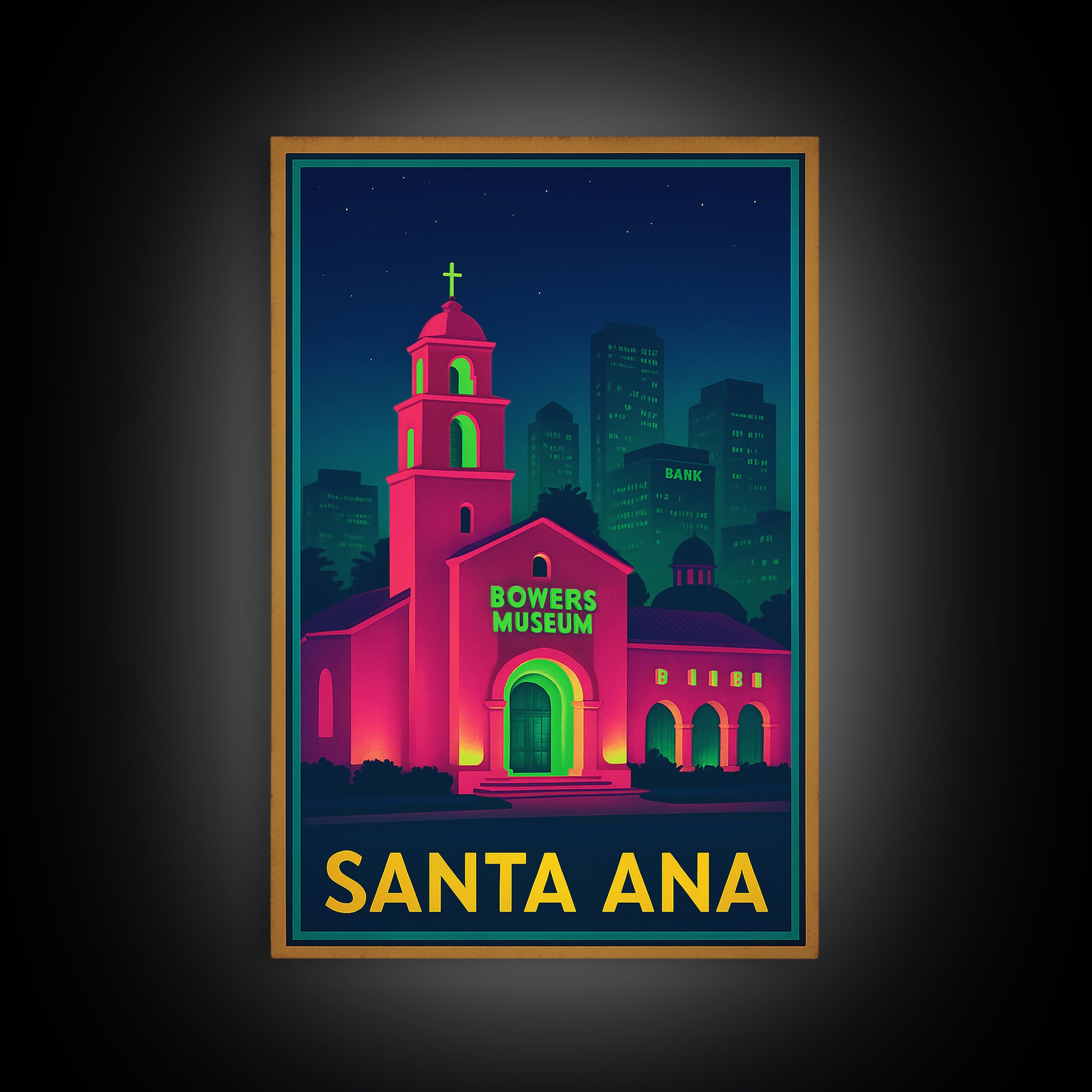 Santa Ana California Travel Poster, Canvas Print, Cyberpunk Style City Art, Santa Ana City Art, Fine Art Print, Wall Art, City Art Print