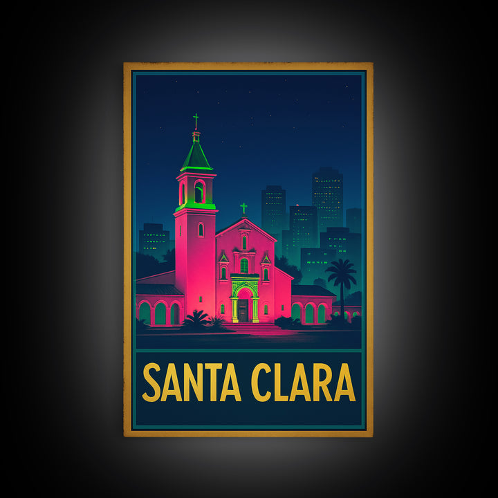 Santa Clara California Travel Poster, Canvas Print, Electric Night Poster Art, Santa Clara Wall Art, Eclectic Wall Decor, Fine Art Print