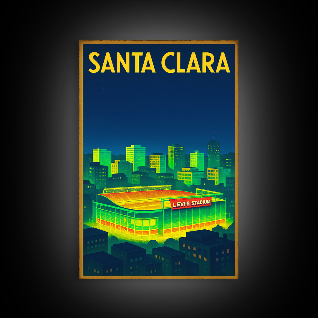 Santa Clara Travel Poster, Framed Canvas Print, Retro Neon Travel Art, Santa Clara City Art, Gift For Travelers, Mid Century Wall Art