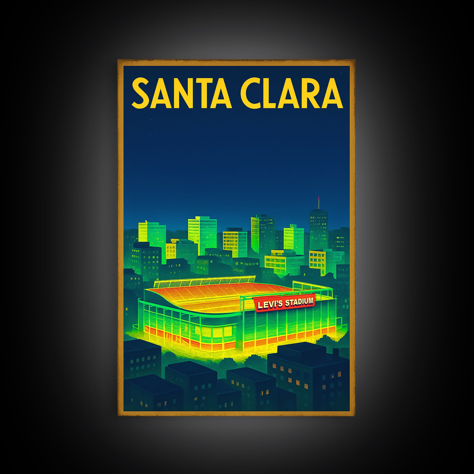 Santa Clara Travel Poster, Framed Canvas Print, Retro Neon Travel Art, Santa Clara City Art, Gift For Travelers, Mid Century Wall Art