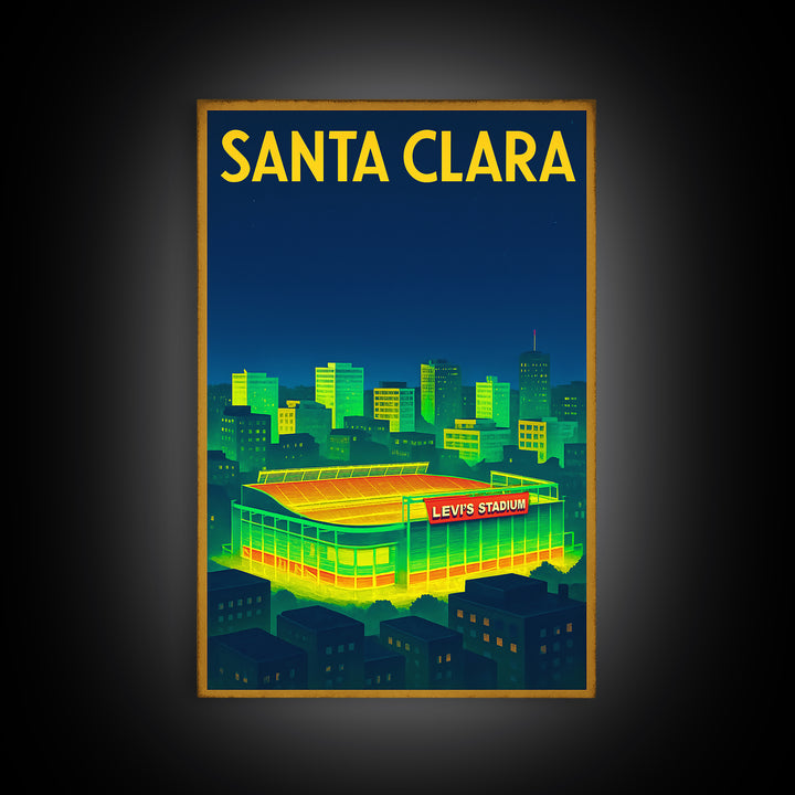 Santa Clara Travel Poster, Framed Canvas Print, Retro Neon Travel Art, Santa Clara City Art, Gift For Travelers, Mid Century Wall Art