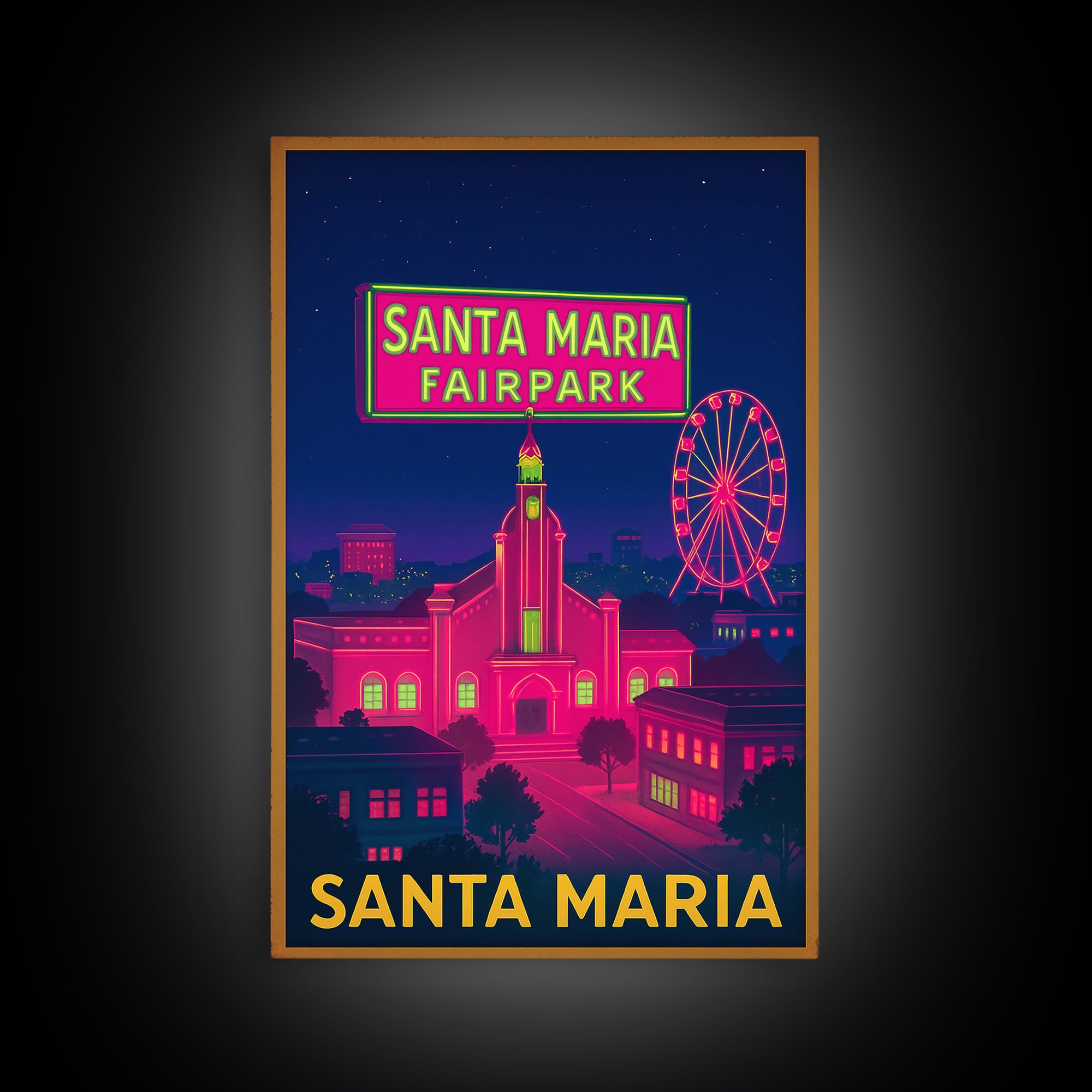 Santa Maria California Travel Poster, Canvas Print, Neon City Skyline Wall Art, Santa Maria Travel Art, Travel Poster Set, Wanderlust Decor