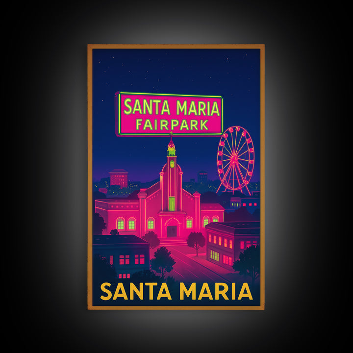 Santa Maria California Travel Poster, Canvas Print, Neon City Skyline Wall Art, Santa Maria Travel Art, Travel Poster Set, Wanderlust Decor