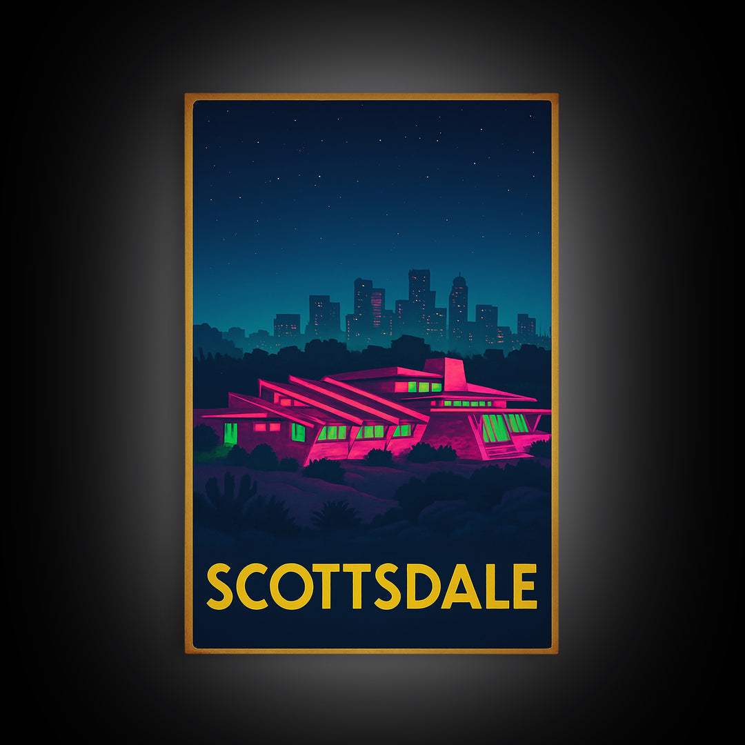 Scottsdale Arizona Travel Poster, Canvas Print, Neon Downtown Skyline Wall Art, Scottsdale Print, Art Print, Art Print, Wanderlust Decor