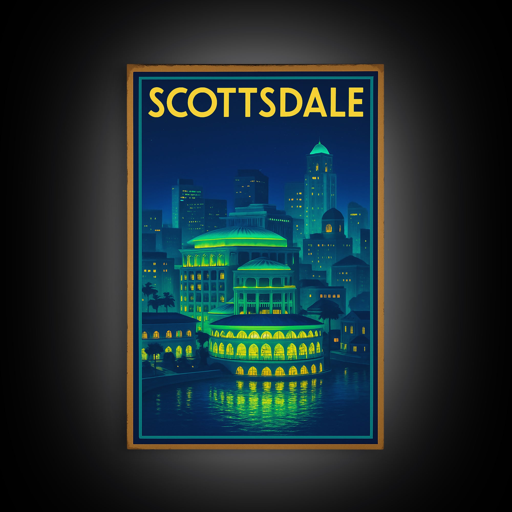 Scottsdale Travel Poster, Canvas Print, Electric Night Poster Art, Scottsdale Poster Print, Travel Wall Decor, Wanderlust Decor