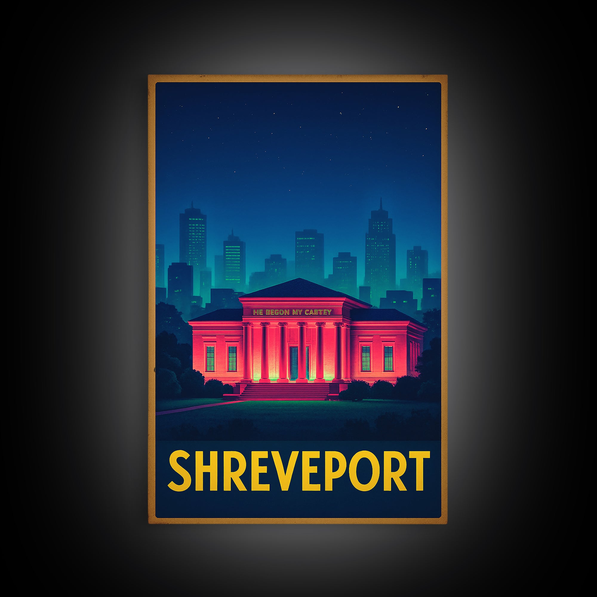 Shreveport Louisiana Travel Poster, Canvas Print, Retro Neon Travel Art, Shreveport Art Print, Travel Art Print, Vintage City Art