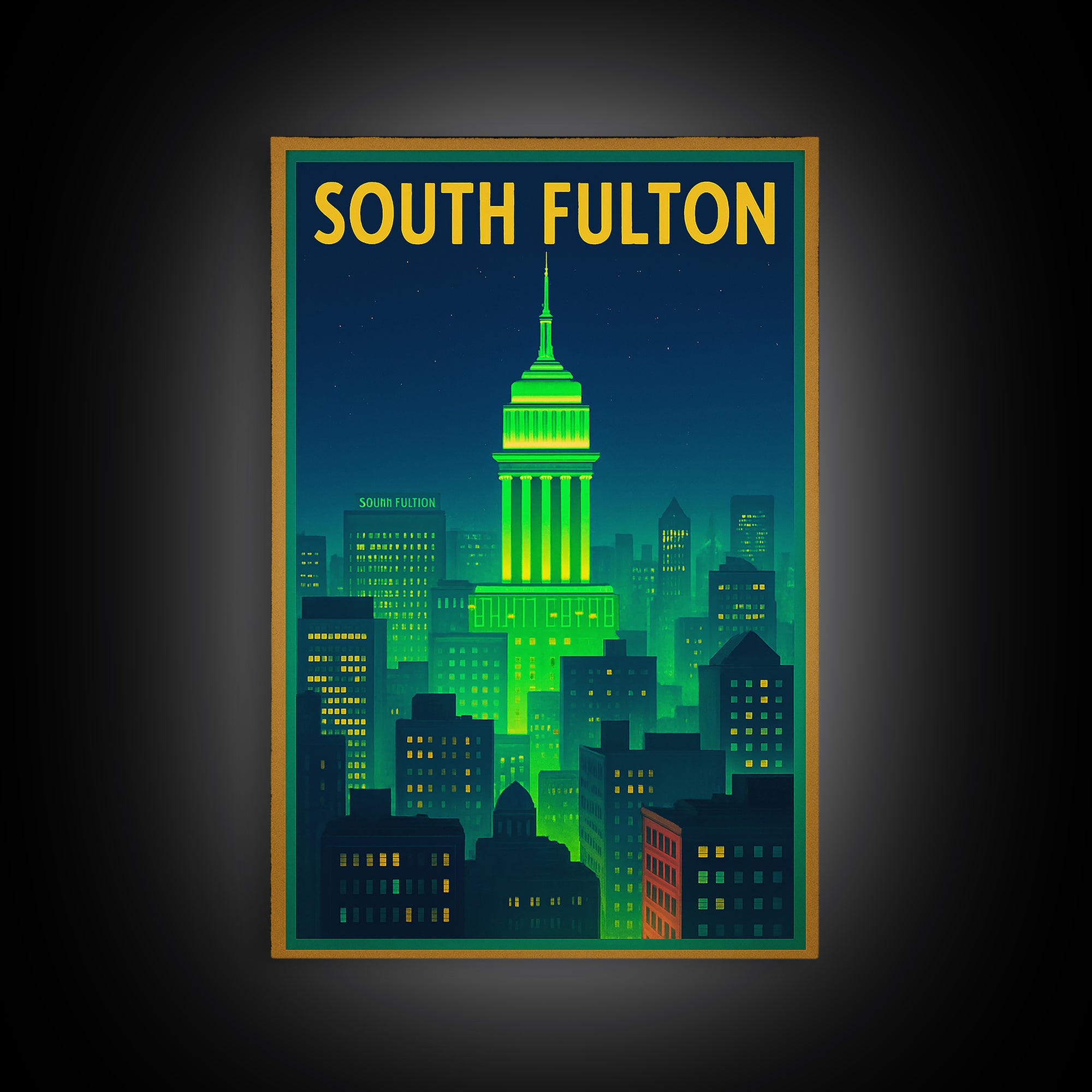 South Fulton Travel Poster, Canvas Print, Neon Urban Skyline Wall Art, South Fulton Art Print, Travel Poster Set, Living Room Wall Art