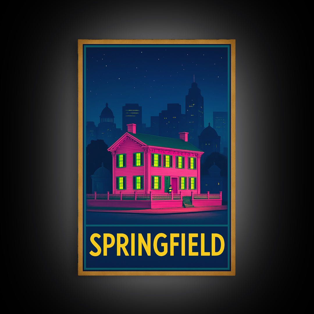 Springfield Missouri Travel Poster, Framed Canvas Print, Neon Skyline Wall Art, Springfield Travel Art, Wanderlust Decor, Travel Wall Art
