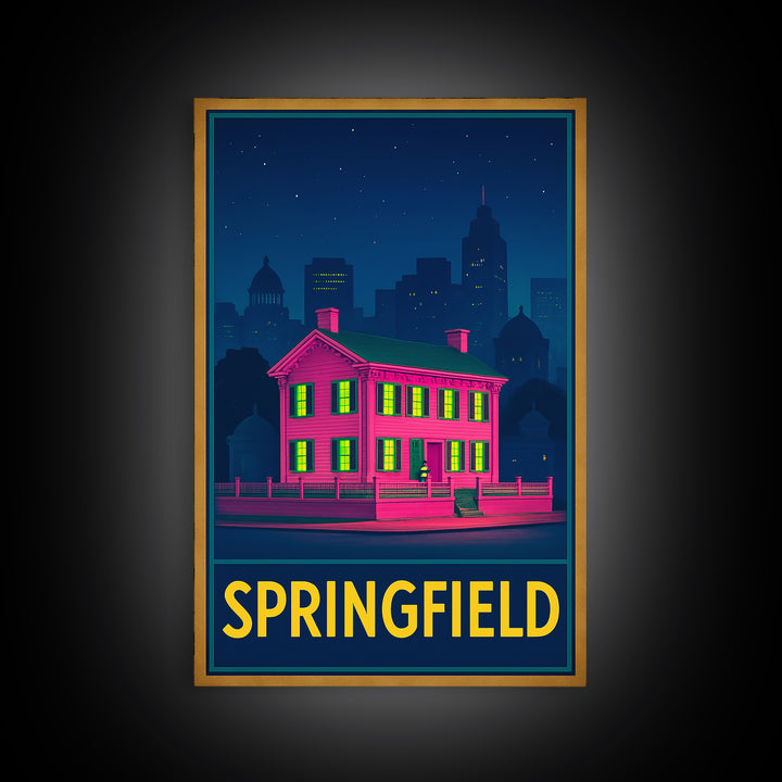 Springfield Missouri Travel Poster, Framed Canvas Print, Neon Skyline Wall Art, Springfield Travel Art, Wanderlust Decor, Travel Wall Art