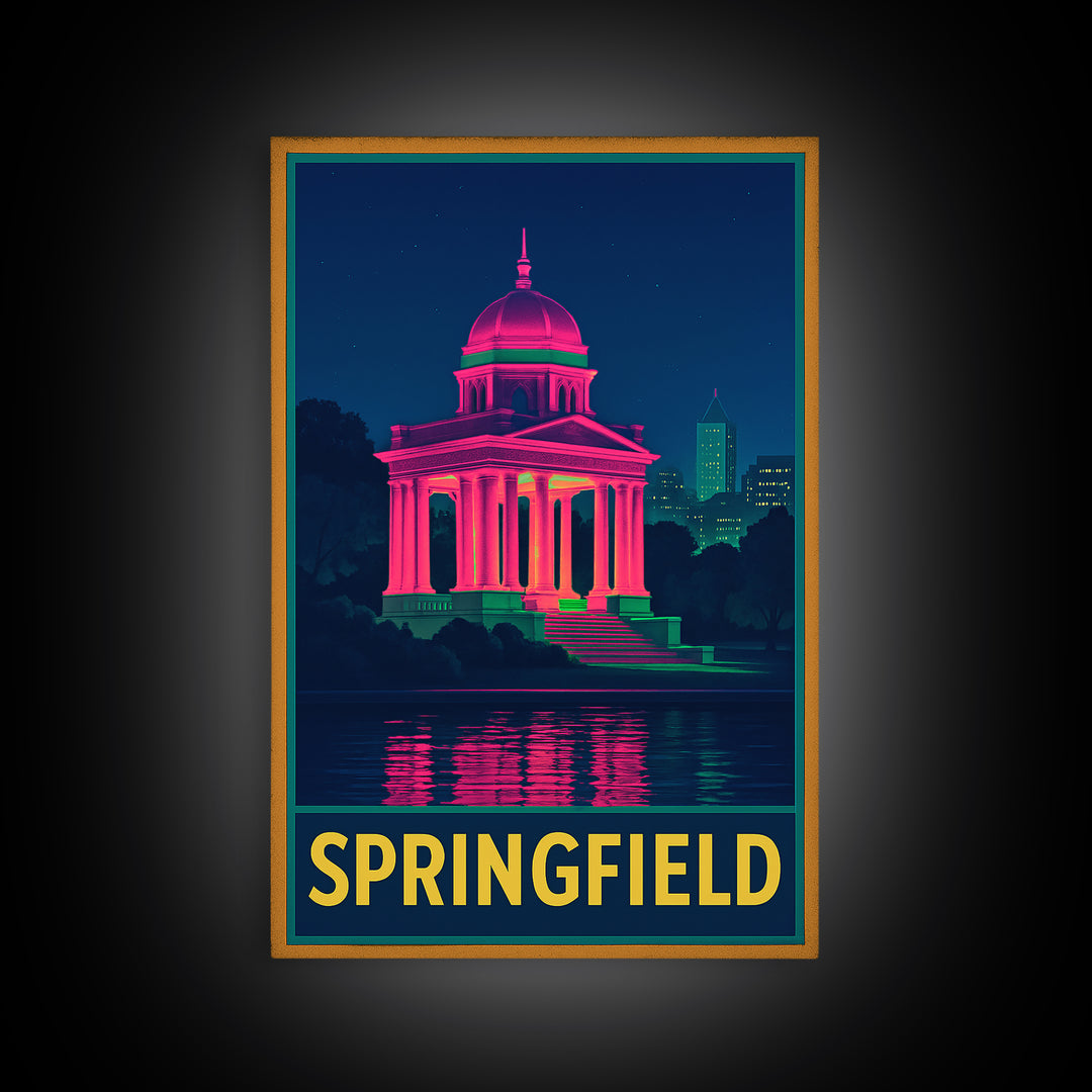 Springfield Travel Poster, Framed Canvas Print, Retro Neon Travel Art, Springfield Travel Art, Vintage Travel Print, Vintage Travel Art