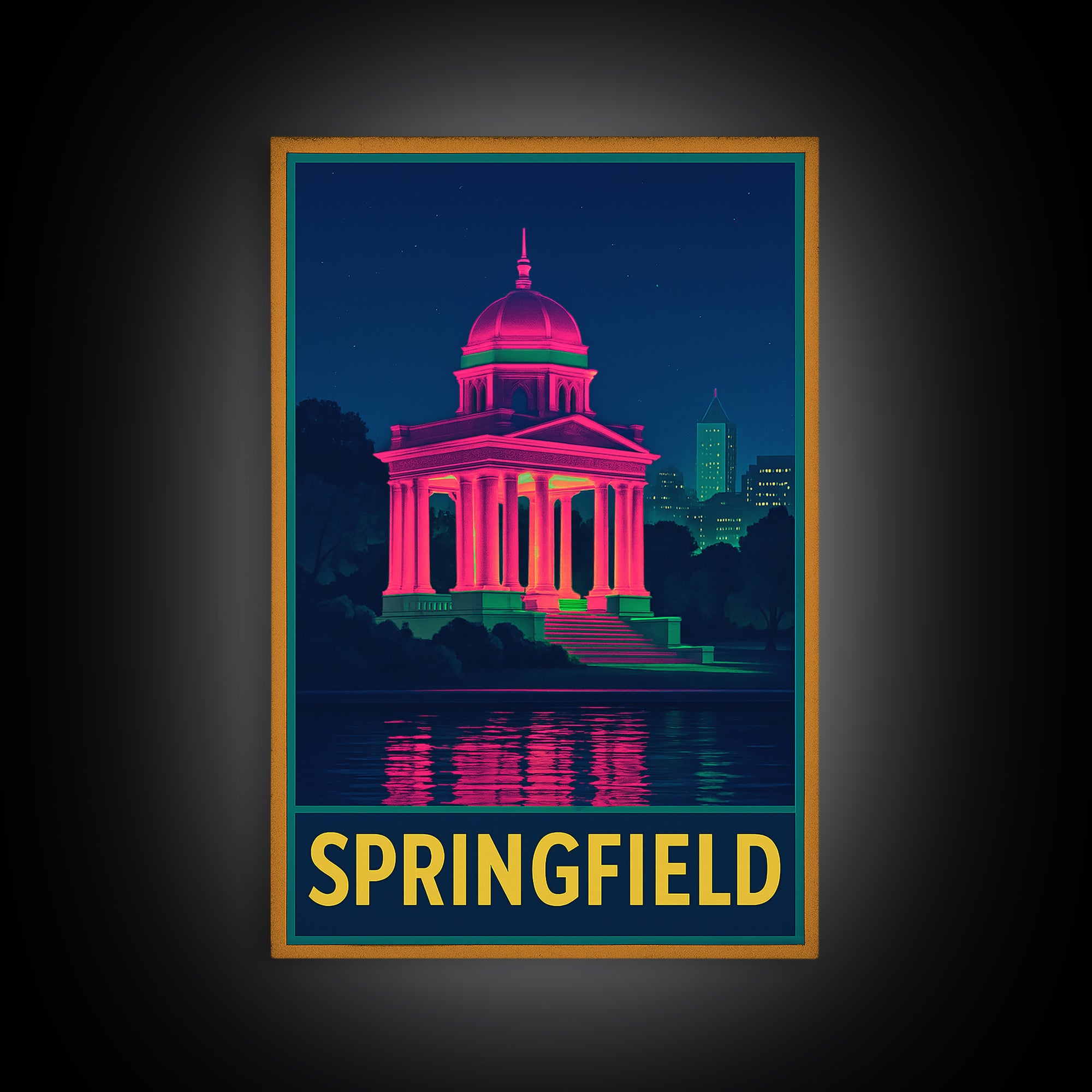 Springfield Travel Poster, Framed Canvas Print, Retro Neon Travel Art, Springfield Travel Art, Vintage Travel Print, Vintage Travel Art