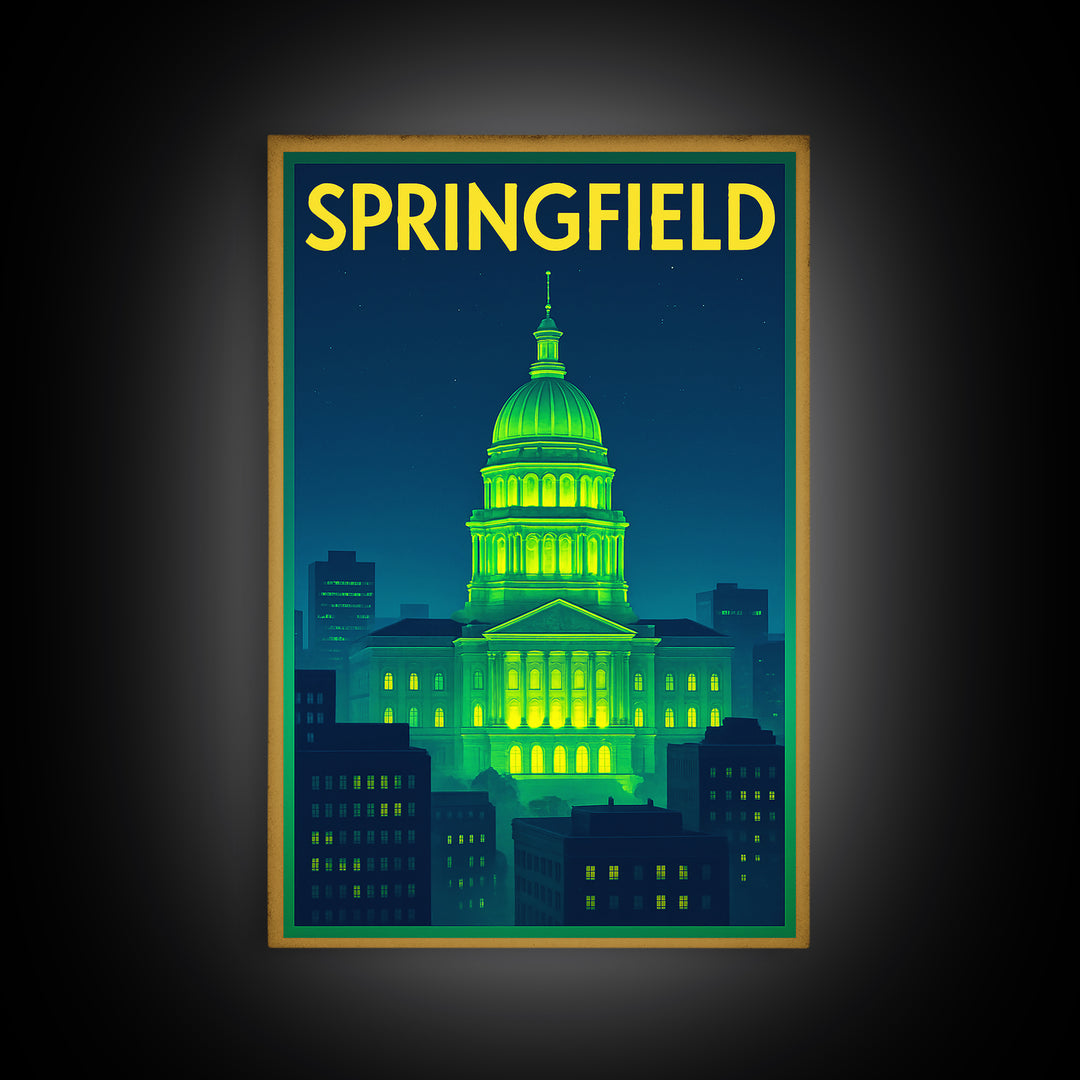 Springfield Travel Poster, Canvas Print, Cyberpunk Style City Art, Springfield Wall Art, Travel Wall Decor, Retro Travel Print