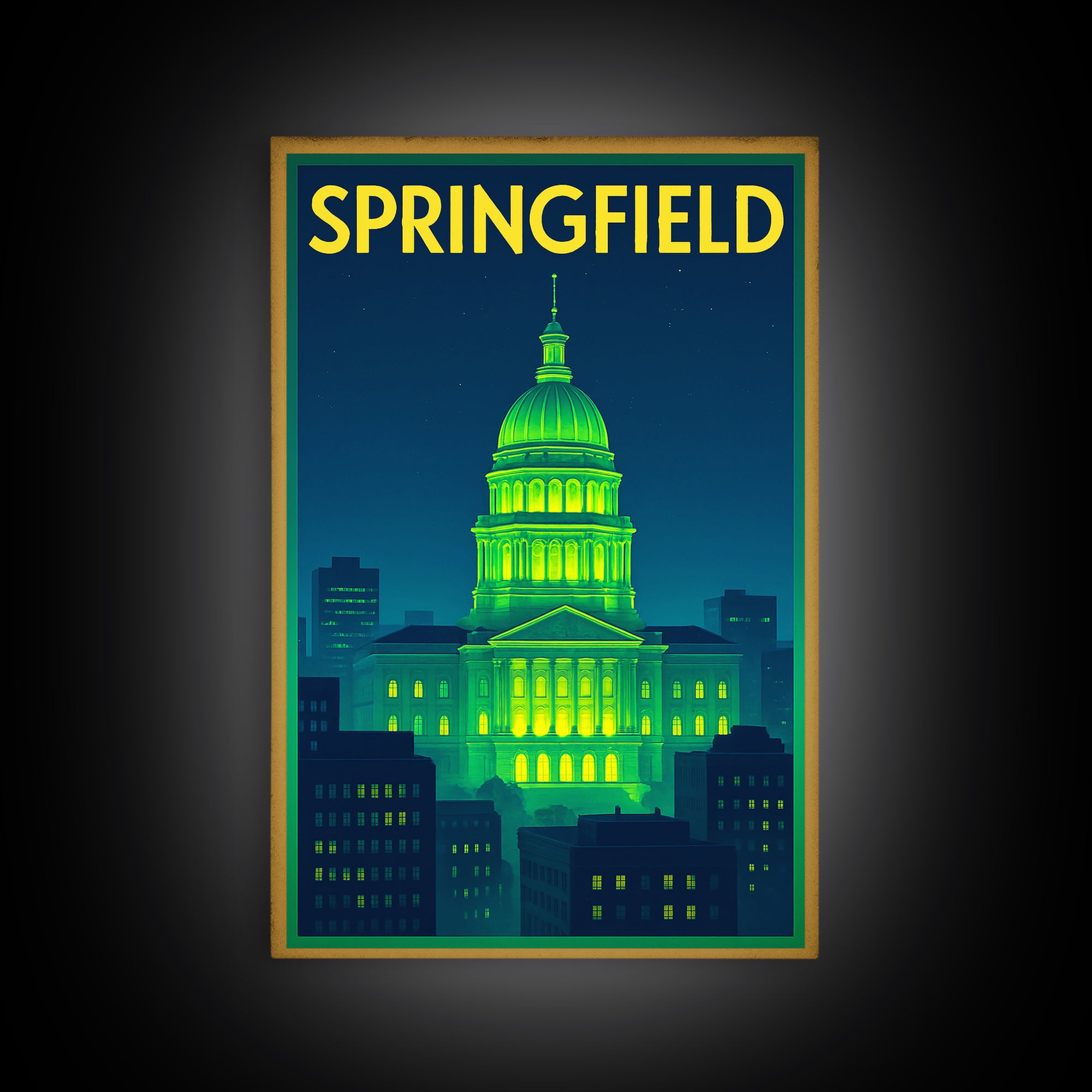 Springfield Travel Poster, Canvas Print, Cyberpunk Style City Art, Springfield Wall Art, Travel Wall Decor, Retro Travel Print