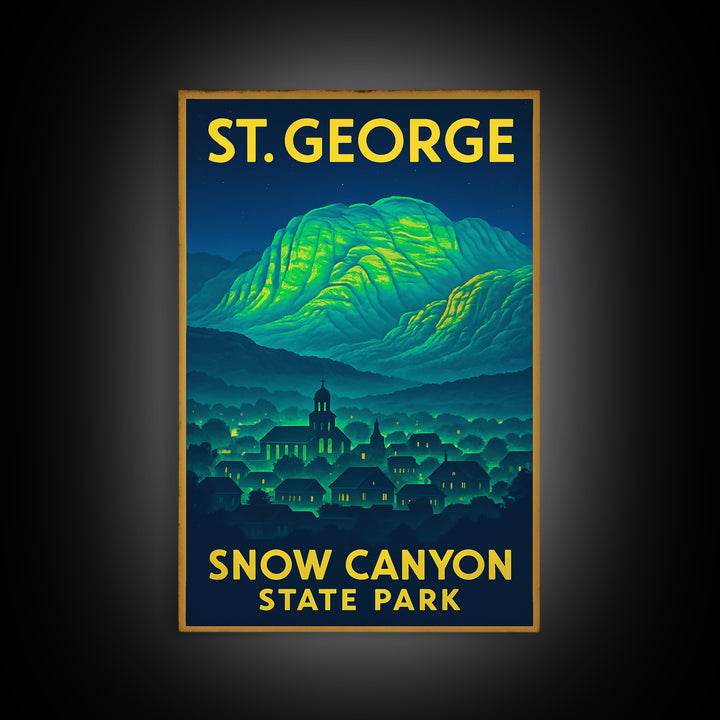 St George Travel Poster, Framed Canvas Print, Cyberpunk Style City Art, St George Art Print, Mid Century Wall Art, Gift For Travelers