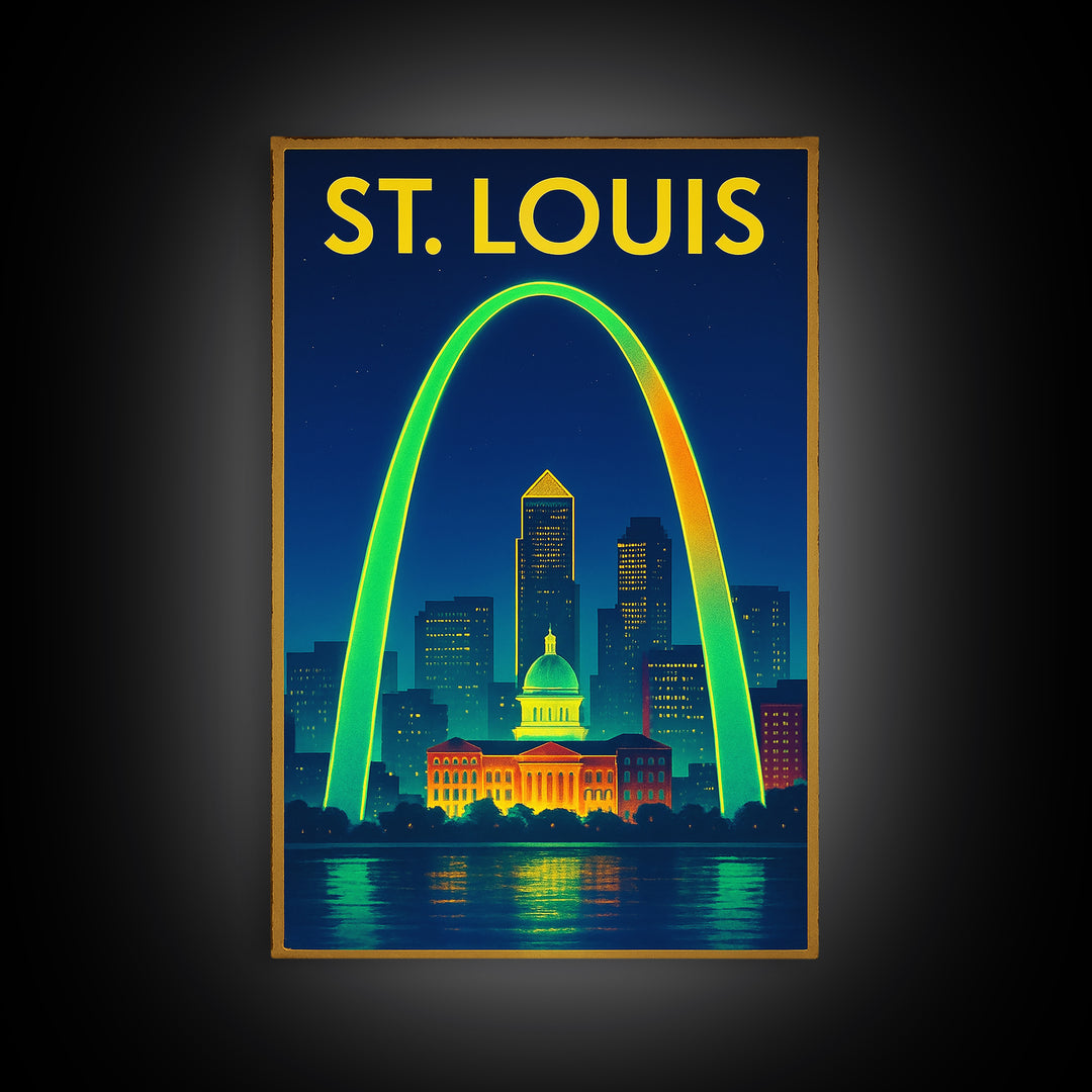St Louis Travel Poster, Canvas Print, Electric Night Poster Art, St Louis City Art, Retro Travel Print, Travel Wall Art, Fine Art Print