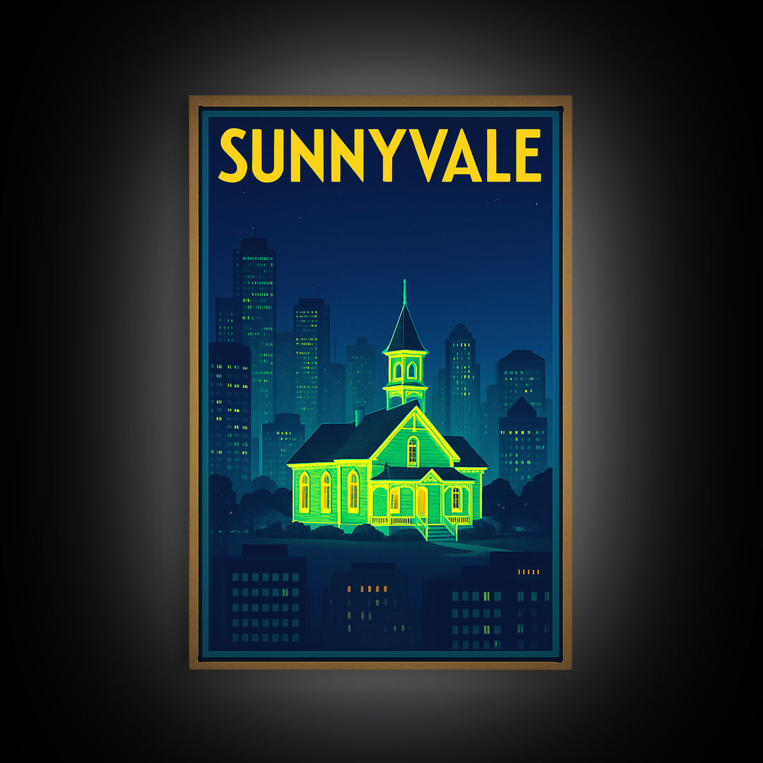 Sunnyvale Travel Poster, Canvas Print, Cyberpunk Style City Art, Sunnyvale Travel Art, Gift For Travelers, Home Office Decor, Wall Art