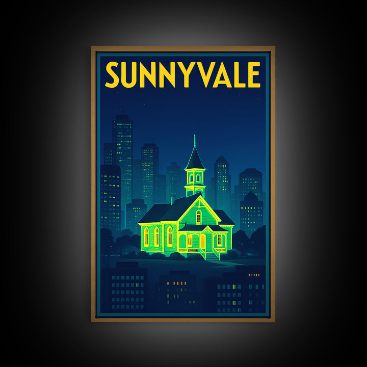 Sunnyvale Travel Poster, Canvas Print, Cyberpunk Style City Art, Sunnyvale Travel Art, Gift For Travelers, Home Office Decor, Wall Art
