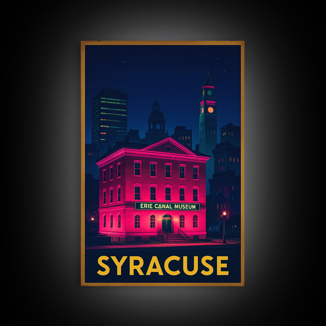 Syracuse New York Travel Poster, Canvas Print, Electric Night Poster Art, Syracuse Art Print, Travel Art Print, Office Decor, Skyline Art