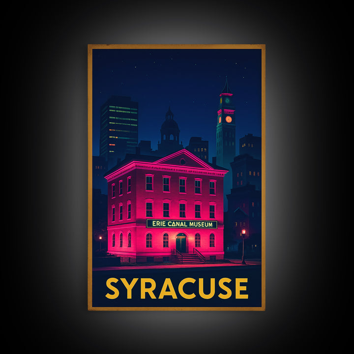 Syracuse New York Travel Poster, Canvas Print, Electric Night Poster Art, Syracuse Art Print, Travel Art Print, Office Decor, Skyline Art