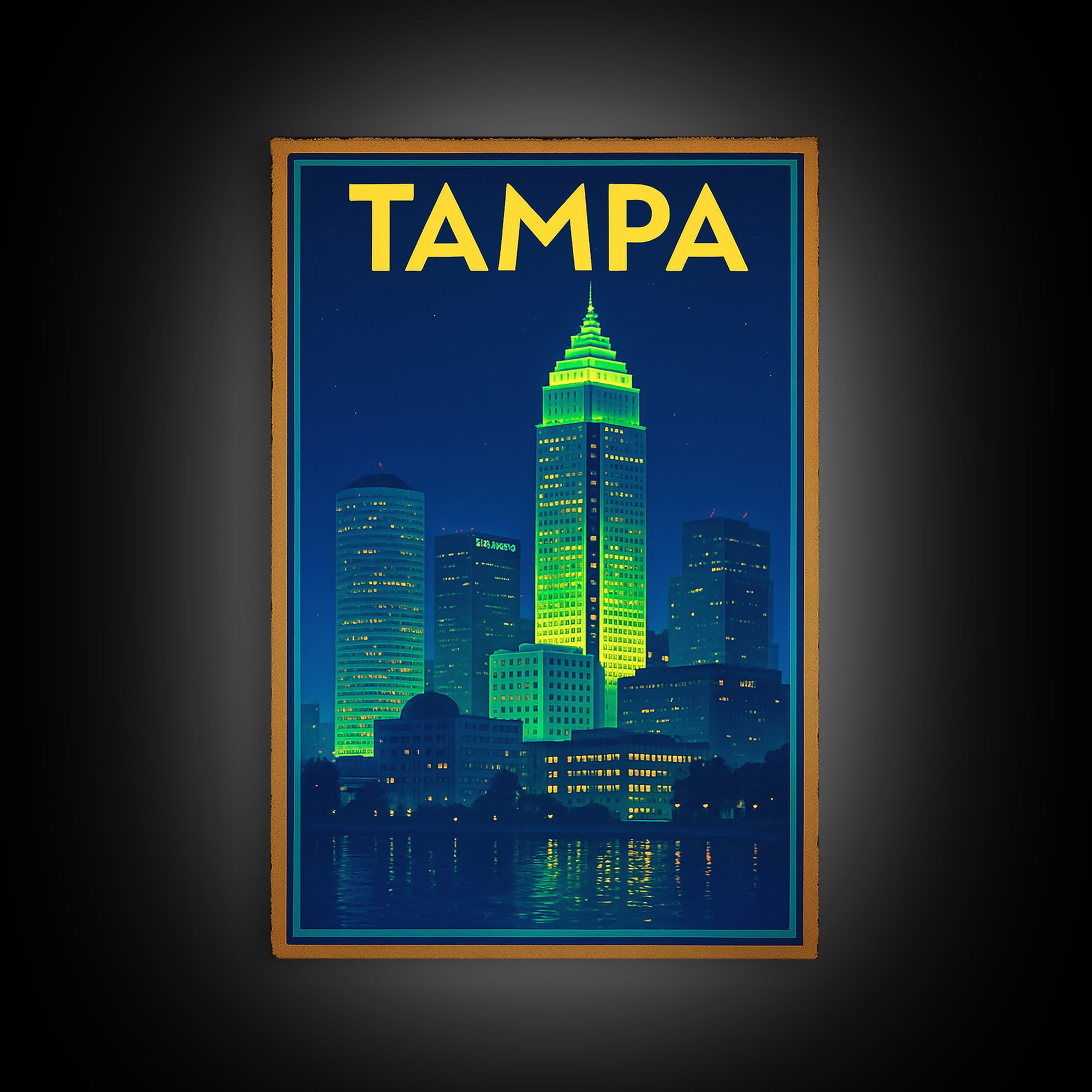 Tampa Travel Poster, Framed Canvas Print, Electric Night Poster Art, Tampa Art Print, Travel Poster Set, Eclectic Wall Decor, Design 2